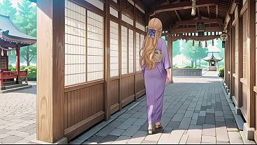 Ai- Blonde In Lavender! Kneeling Barefoot Under The Red Torii Gate, Her Andouf Fluttering In The Breeze. That Elusive Side Profile And Deep Gaze... What Secrets Does This Shrine Hold? thumbnail