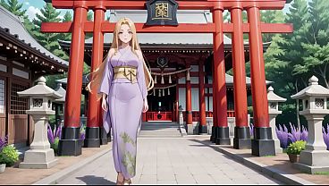 Nonton Ai- Blonde In Lavender! Kneeling Barefoot Under The Red Torii Gate, Her Andouf Fluttering In The Breeze. That Elusive Side Profile And Deep Gaze... What Secrets Does This Shrine Hold? thumbnail