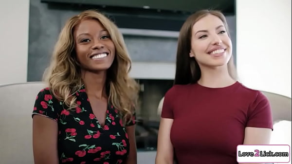 Lesbian recruiters ask couple to show some tricks and the tattooed brunette sucks the milf big ebony babe licks her cunt and then is fingered