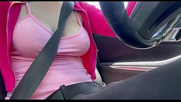 European stepmom Artemisia Love fake driving around with her juicy boobs 