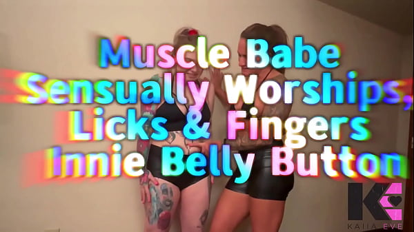 Muscle babe sensually worships licks & fingers innie belly button