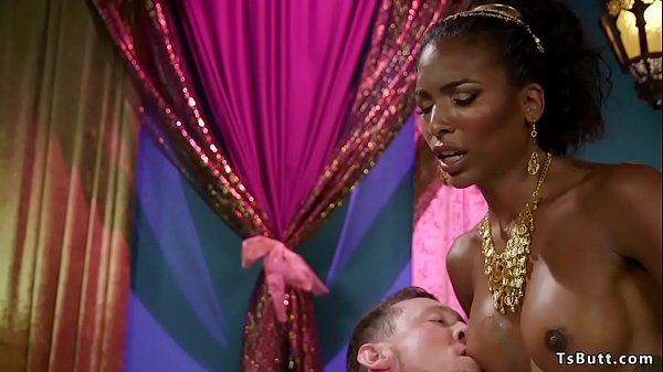 Astronaut Pierce Paris finds an ancient bot and from bottle creates ebony shemale ghost Natassia Dreams and then gets anal fuck 