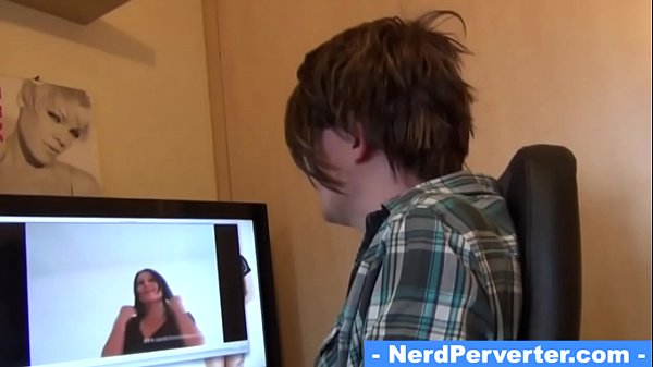 Brunette cam girl accepts an invitation by nerd perv 
