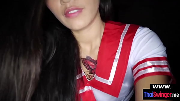 Pretty asian girlfriend in a sailor uniform jumps on a POV cock 