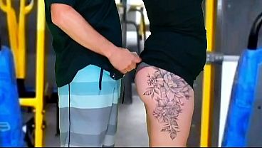 Brunette groping on the bus 