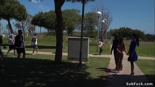 Petite Spanish slave walkedin public