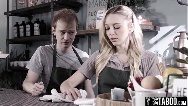 Petite blonde barista blows and fucks her_cheatingBF in the cafe