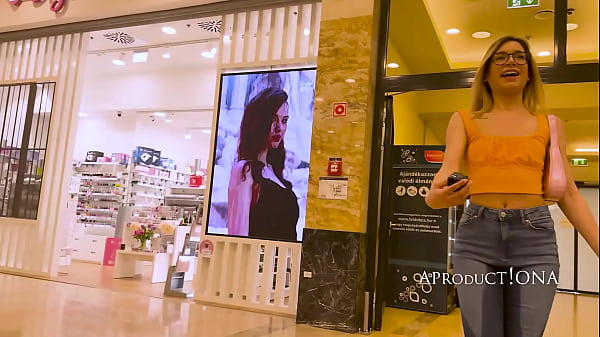 Megan wetting jeans in the shopping mall 