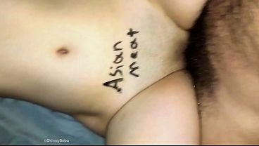 Cute Asian naked in oil getting fucked hard on the bed 