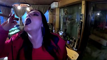 Cigar blowjob & ripped pantyhose &ndash; pussy massage & cum on my downjacket