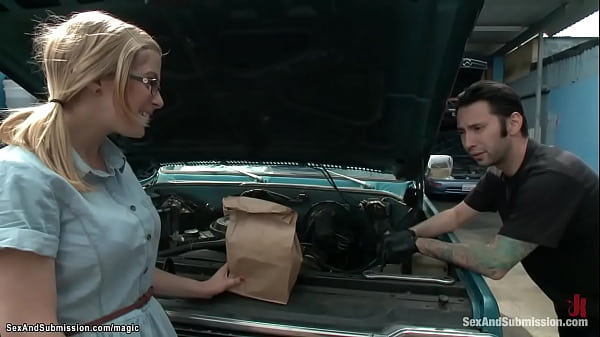 Bigcock mechanic fucks bound blonde