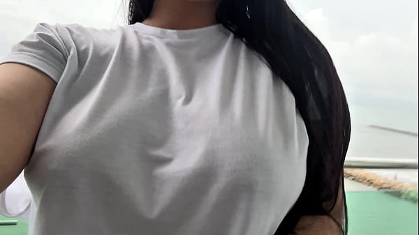Naughty stepdaughter masturbates by the sea real orgasm hard and horny tits 