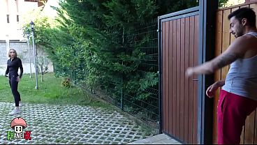 Passionate stepsis polly yangs caught yoga leads to risky garden sex