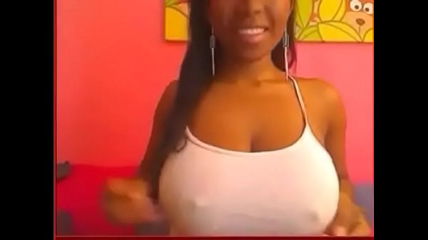 black girl teases with_huge boobs in white top