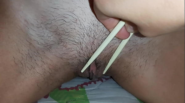 Jerk off her_pussy with sushisticks - Lesbian Illusion Girls