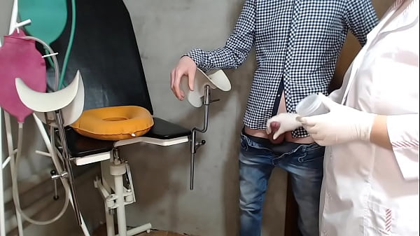 Mature nurse jerks off to extract sperm sample