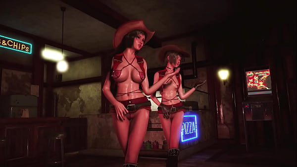 Toned hot tifa with yuffie entertain customers by dancing 