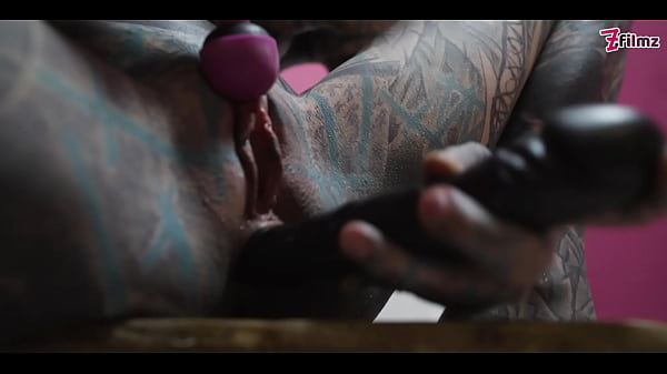Skinny tattooed girl work wear gets horny painting solo masturbation anal gapes squirt