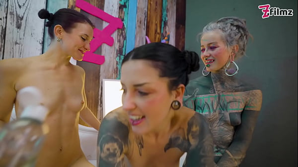 Lesbian oil threesome and anal stretching with metal dildo oil fetish lesbians with morea black & anuskatzz 