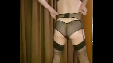 Man wearing Passionata Lingerie and Jerks a load on the Garterbelt