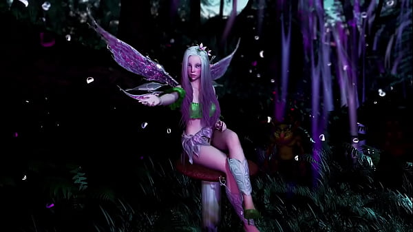 Naive pale skinned fairy gracefully posing in a elven woodland alone