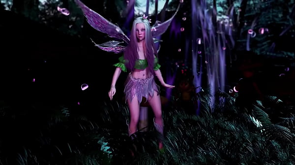 Naive pale skinned fairy gracefully posing in a elven woodland alone 