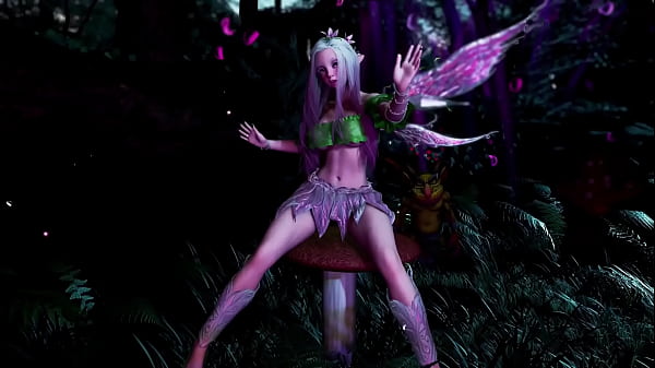 Naive pale skinned fairy gracefully posing in a elven woodland alone 