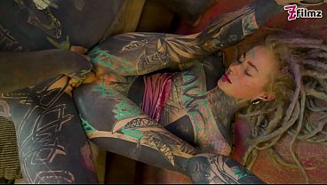 Dreadlocked inked girl anal cowgirl