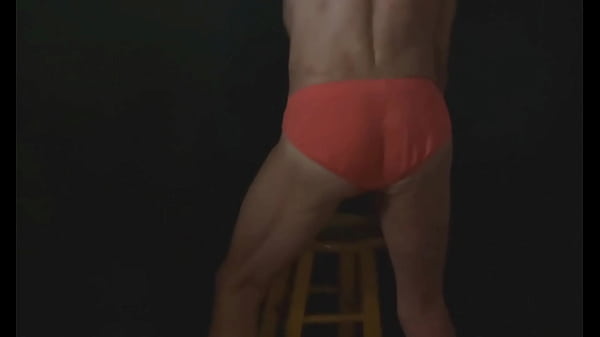 Part 2 down in the dark sneak a peek preview groin stretching on the stool with dark background and bright briefs with the light off 