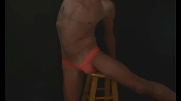 Play MP4 - Part 2 - Down in the Dark - sneak a peek preview - Groin Stretching on the Stool with Dark Background and Bright Briefs - with the light off