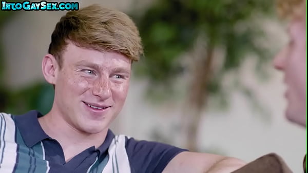 Tattooed blond twink barebacks bottom BF on the couch