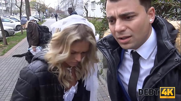DEBT4k. Sweet blonde drilled by hung collector right after the wedding 