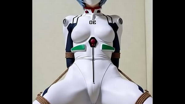 Rei bounded by rope in bedroom rubbing against a pillow 