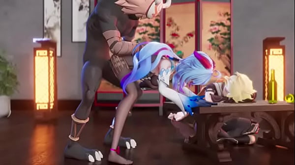 Blue haired girl having sex