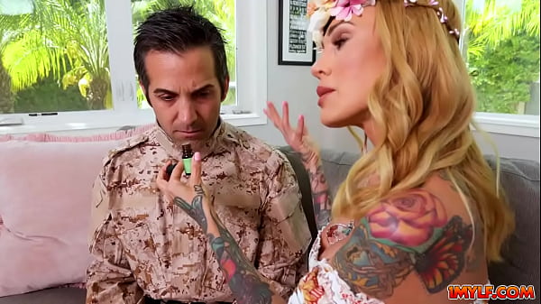 Play MP4 - Stepmom Sarah Jessie strips and starts seducing this lucky military guy and fucks him into oblivion