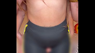 Real couple has dry humping with cumshot on leggings 