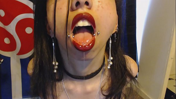 Goth with Red Lipstick_Drools aWhole Lot and Blows Spit Bubbles at YouSpit and Salivaand Lipstick Fetish