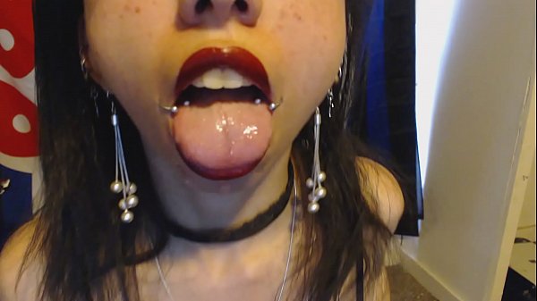 Goth with Red Lipstick Drools a Whole Lot and Blows Spit Bubbles at You - Spit and_Saliva and_Lipstick Fetish