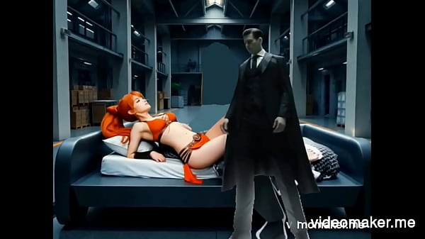 A small very cute young woman with long orange hair will be surprise by an evil genius on an island 