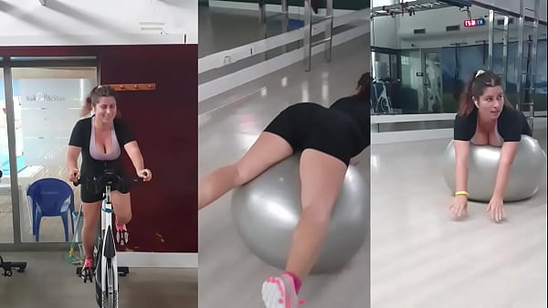 Hot teen with big tits and perfect ass in the gym warming up for sex in doggy huge cum on asshole 