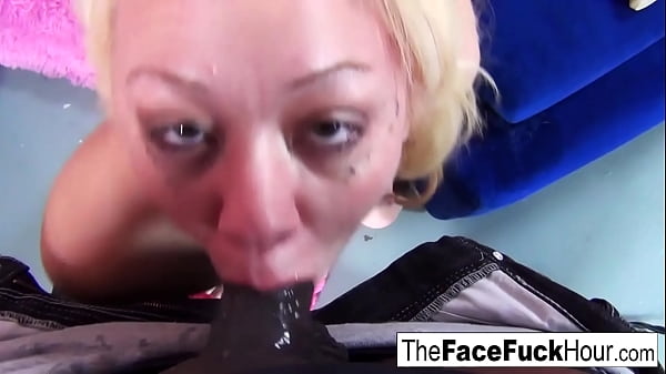 Cute blonde chick gets_her face wrecked by two cocks