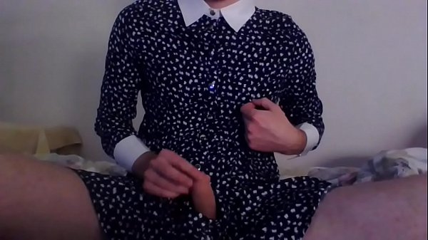 Secretary crossdresser sexyin blue shirt dress