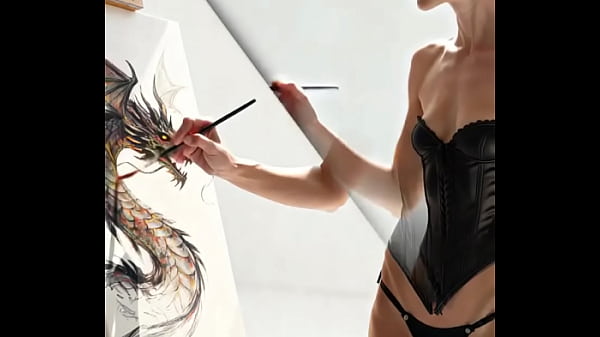 An ai lady paints a picture in sexy lingerie 