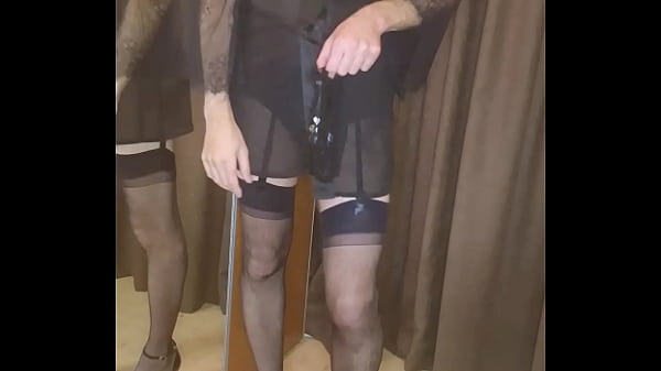 Man wears french lingerie and jerks off in it. 