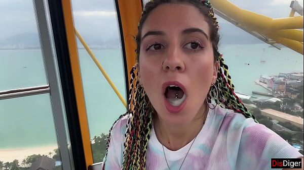Public dick flashing on the ferris wheel stranger girl help me cum in her mouth