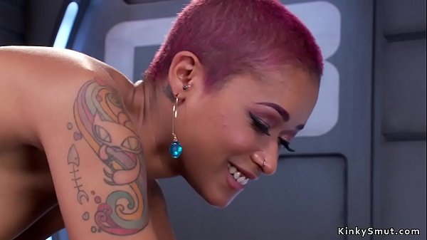 Hot ass ebony spreads legs_and fucks machine