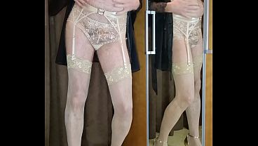 Play MP4 - Lingerie Crossdresser wearing Gold Aubade Lingerie