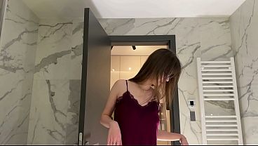 Hot Brunette Babe Nerdy Secretary In The Bathroom Changes Her Clothes Wears A Mini Short See Through Black Skirt And Goes No Panties thumbnail