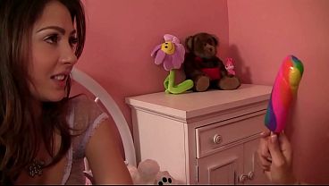 They can t_even get their_clothes_off before sliding the rainbow dildo on_a stick_over the