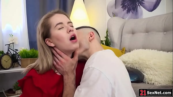 Guy takes his teen girlfriend home to have sucks her small tits then licks and fingers blonde babe blowjobs him then gets ass fucked